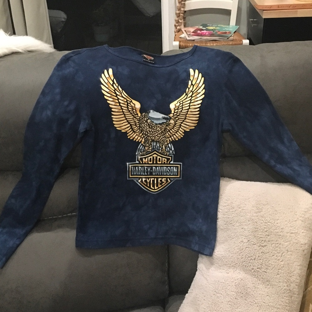 Harley-Davidson Navy Blue Sweater with Gold Eagle Graphic